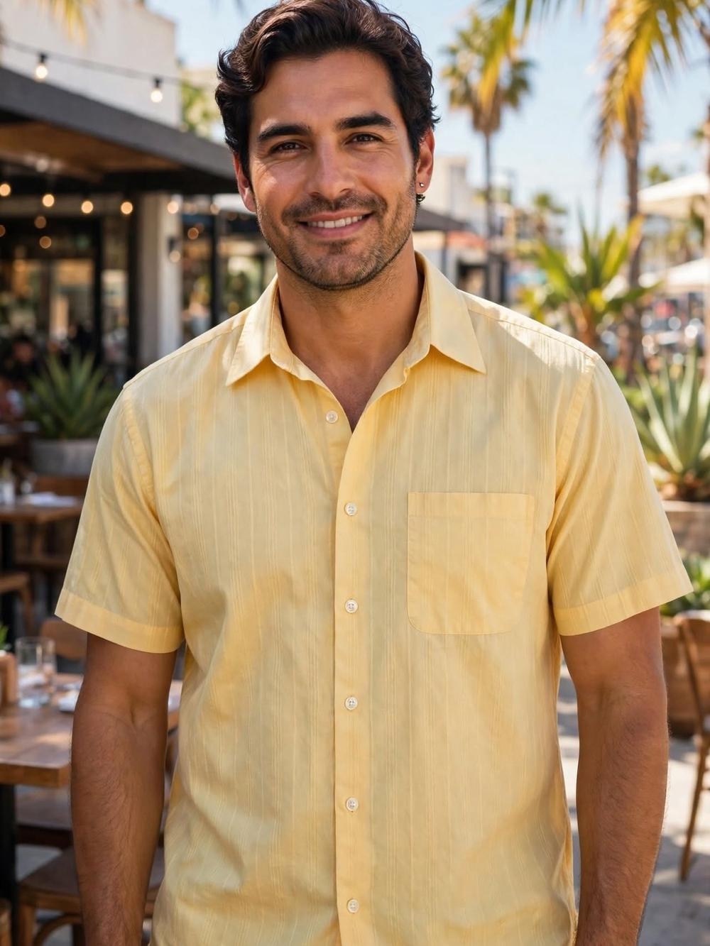 Club Room Mens M Yellow Fresh Breathable 100% Cotton Short Sleeve Shirt Lightwei